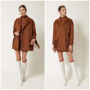 LINE & DOT Jenny Double Breasted Fringe Jacket in Caramel Size XS